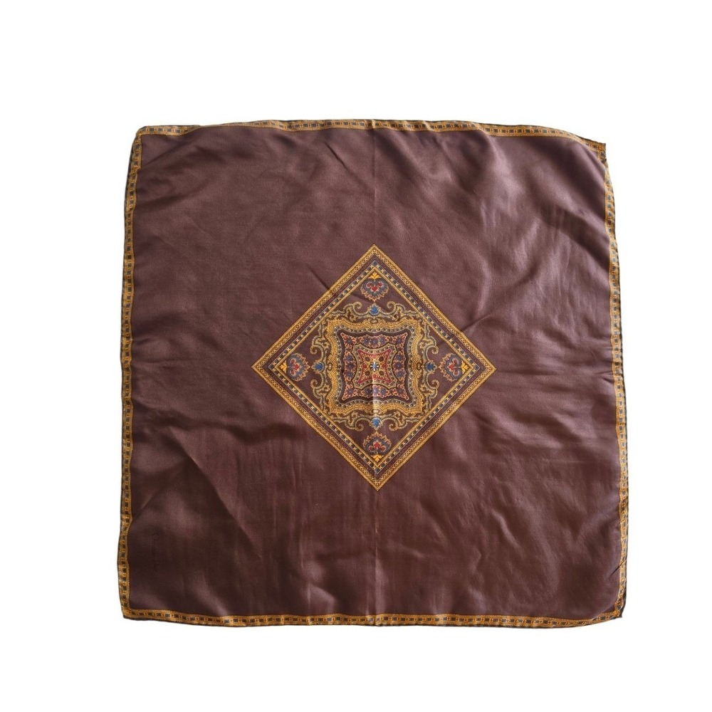DIOR VTG Art‎ to Wear Dophamine Geometric Silk Chocolate Brown Square Scarf